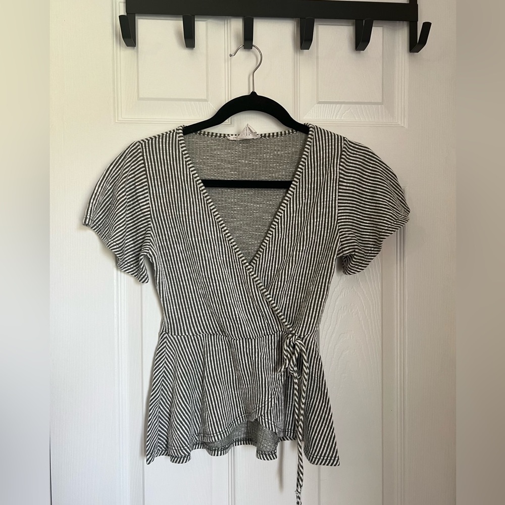 Caution to the wind striped shirt v neck